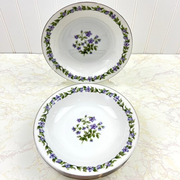 Vintage Jyoto Fine China Japan 4 Soup Bowls Glendale Pattern Violet 7 3/4” - Picture 12 of 12